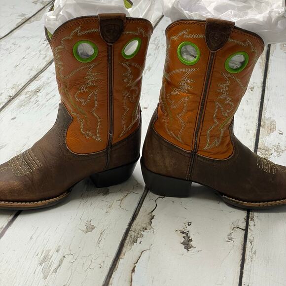 ARIAT BOYS' ROUGHSTOCK WESTERN BOOTS orange brown sz11.5 little girls age 4-7 - Picture 5 of 12